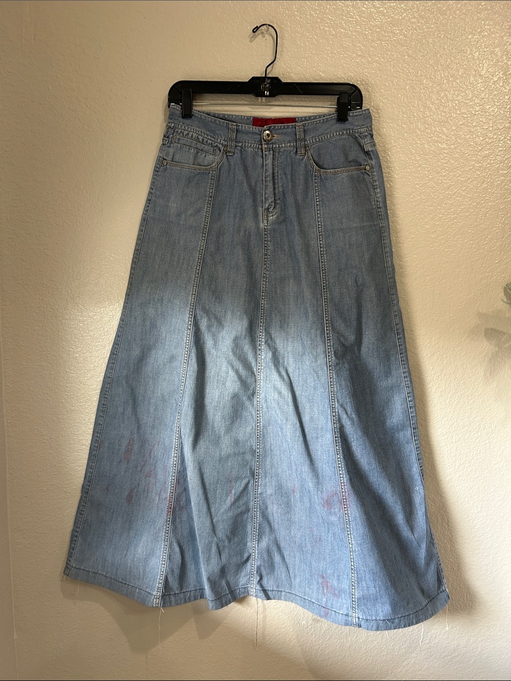 We Love Denim Womens Light Wash Denim Maxi Skirt - Blue Sz M Summer Vacay TC0021